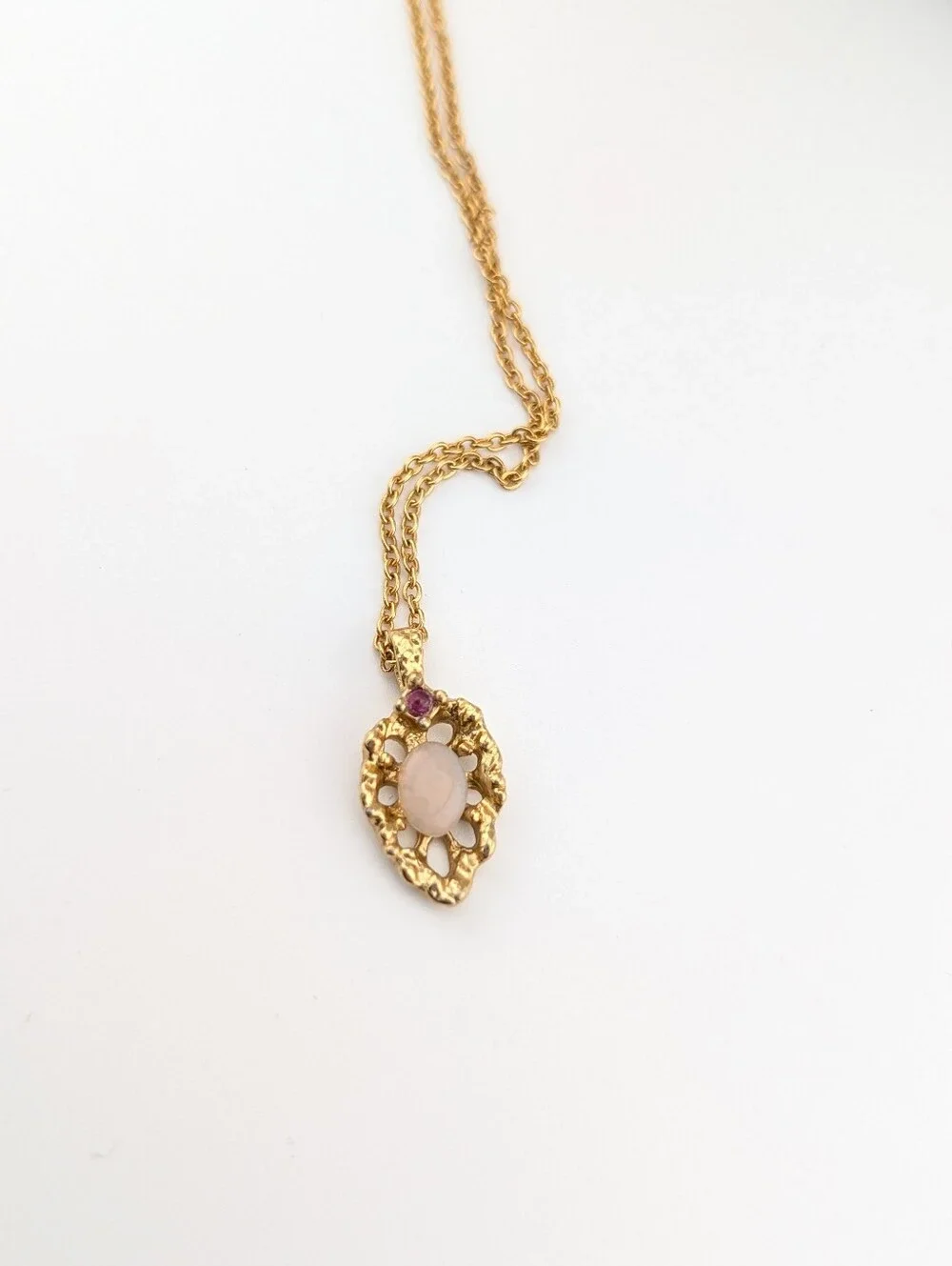 Vintage Opal & Ruby Gold Necklace - Van Doren - Dainty Classic Estate Jewelry